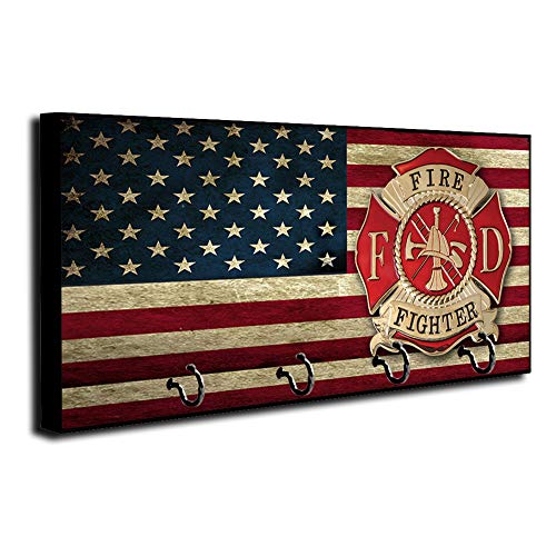 Firefighter Offset Maltese Cross American Flag Design Key Holder Organizer Wall Mount Rack for Holders The Home Keys Ring Decorative Hangers Decor Hook Hanger
