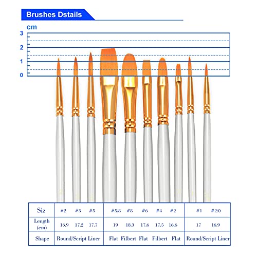 Image of BOSOBO Assorted Nylon Acrylic Artist Paint Brushes Set,White,50 Pcs