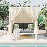 RuiSiSi Outdoor Patio Daybed with Retractable Canopy, Patio Sunbed with Curtains, Suitable for Garden Backyard Porch Patio, Gray
