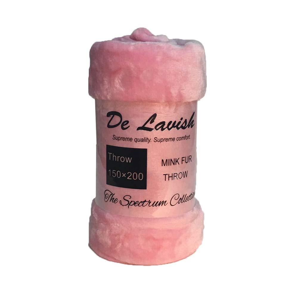 DL Faux Fur Throw Blanket Double Size For Bed Sofa 2 Seater Plain Soft Warm Large Luxury Mink Throw, 150 x 200 Cm, Pink