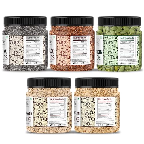 Image of LILA DRY FRUITS Seeds Combo Pack 5 Superseed (Chia, Flax, Pumpkin, Sunflower and Watermelon) 200gms Each (1 Kg) Raw Seeds Mix for Daily Nutrition & Healthy Snacking Superfood Perfect for Gifting