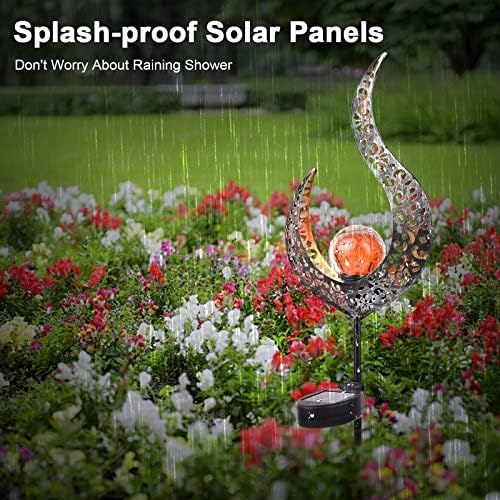 Kavolet 1PCS Flower Solar Lights Garden Outdoor, Landscape Pathway Lights Lawn Lamp Crackle Glass Globe Stake Metal Lamp Waterproof for Flowerbed, Walkway, Pathway