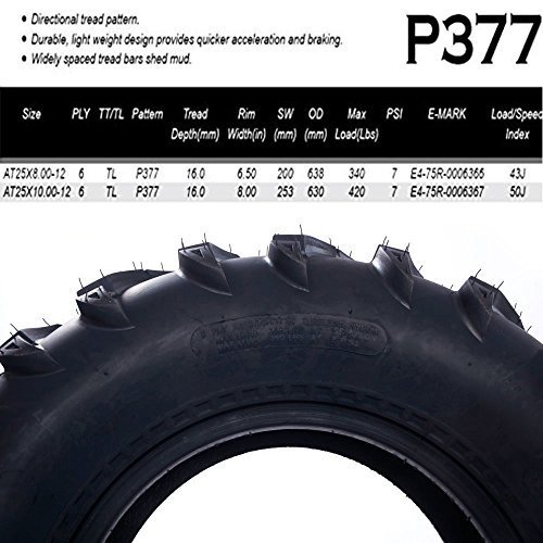 Roadstar 2Pcs ATV/UTV Tires 25x8-12 25x8x12 Front Tires 6PR P377 - Thumbnail 4