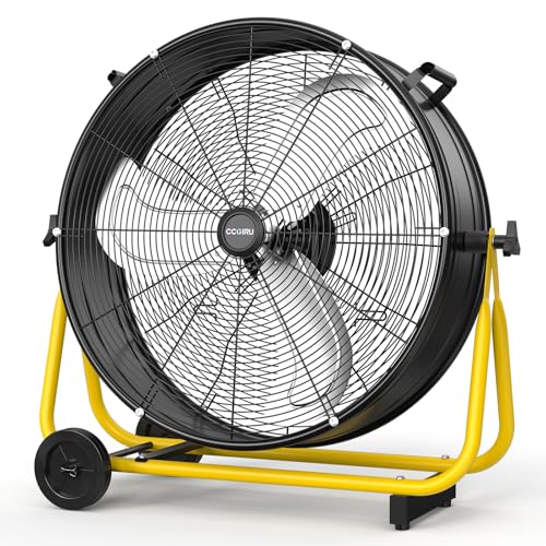 24' High Velocity Industrial Drum Fan, 8800 CFM 3-Speed Heavy Duty Metal Air Circulator with Casters...