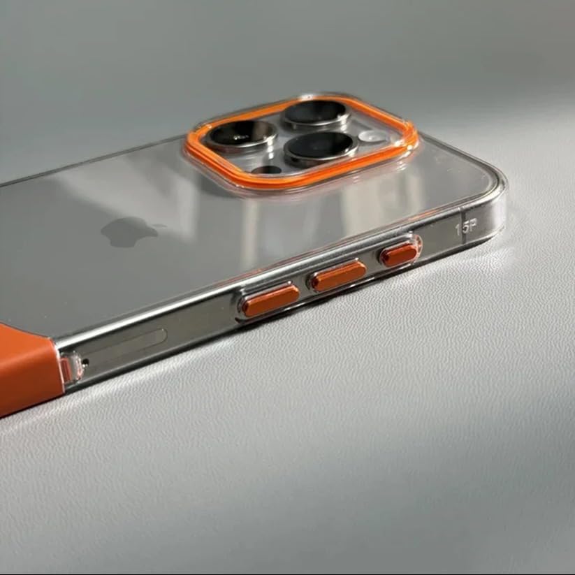 Image of MILLION CASES Back Cover Case for iPhone 15 Pro Shockproof Protective Crystal Splicing Contrast Transparent Case for Men & Boys(Orange)