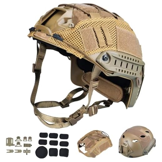 ActionUnion Tactical Airsoft Paintball Fast Helmet with Cover PJ Type Adjustable Protective NVG Mount forMulticam Military Sports Hunting Shooting (Tan-CP)