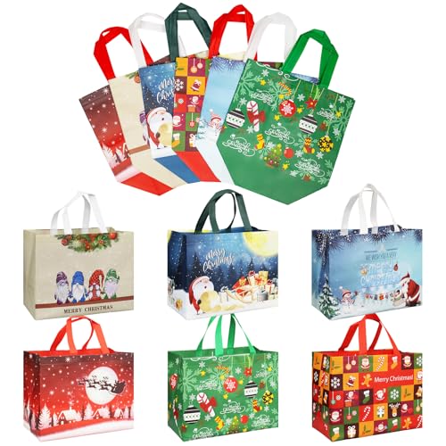 Bolsas de regalo Gaoyong para Navidad 32x25,5x17 cm, 6 piezas, bolsas grandes de Navidad, bolsas de Navidad de tela no tejida, adecuadas para compras, embalaje de regalos y celebración de Navidad