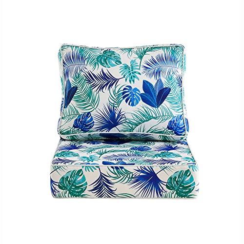 Artplan Deep Seat Outdoor Patio Chair Cushions,2-Piece Seat And Back Cushion Set 24X24X6 And 22X24 Inches,Square,Floral,Blue White #TOP1