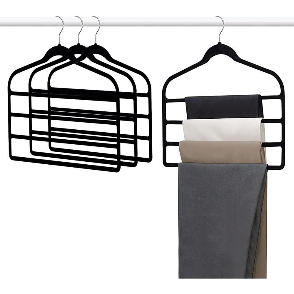 Grucce per pantaloni, 4 Pezzi Portapantaloni in velluto, Risparmio di spazio Antiscivolo Gruccia per pantaloni, Jeans Grucce Multibar Velluto Appendiabiti per pantaloni, sciarpe, cravatte