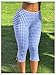 Milumia Women's Plaid Print Capri Leggings Low Waisted Split Hem Cropped Pants Blue Large