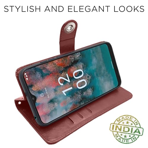 Image of Pikkme Nokia C12 / Nokia C12 Pro Flip Cover Leather Finish | Inside TPU with Card Pockets | Wallet Stand and Shock Proof | Complete Protection Button Flip Case (Brown)
