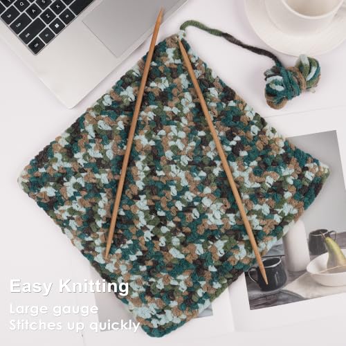 Image of #6 Super Bulky Blanket Yarn for Crocheting - 4 Skeins(Each 10.5oz /300g, 220yds /201m), Chunky Chenille Thick Plush Big Soft Yarn for Crocheting Knitting Blankets, Multi Green & Coffee