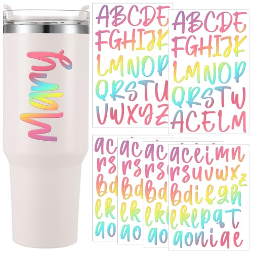 Image of 6 Sheets UV DTF Cup Wrap Letter Stickers Vinyl Decals, Laser Pink