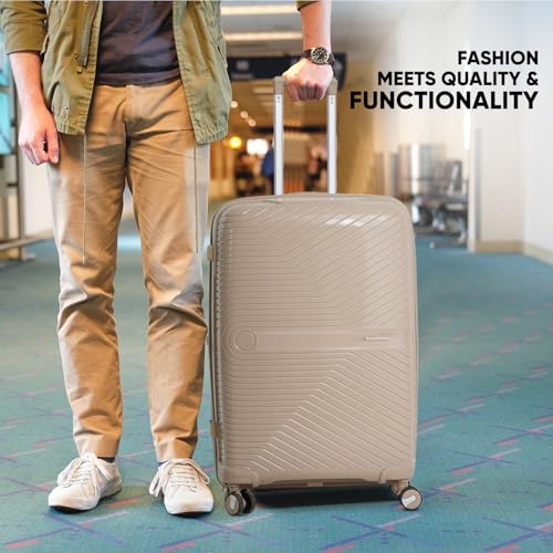 Image of 2 Pc Set 50 cms & 61 cms- Small (Cabin) & Medium Polypropylene 360 Degree 8 Wheels Trolley Bag for Travel Hard Case Luggage, Combination Lock with 3 Yrs Warranty (Coffee)