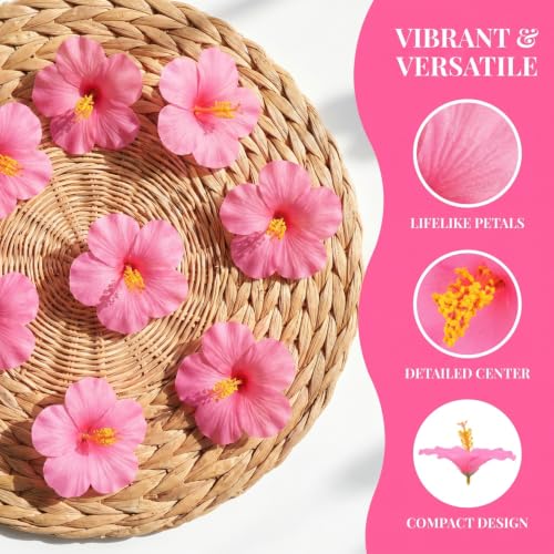 Image of Housoutil 20pcs Artificial Hibiscus Flowers 3.93in Hawaiian Party Decorations Fake Flower Ornament for Home Bedroom Living Room Bar Tropical Decor for DIY Craft
