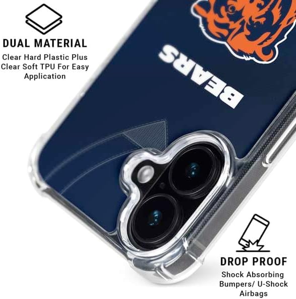 Skinit Clear Phone Case Compatible with iPhone 16 - Officially Licensed NFL Chicago Bears Team Jersey Design