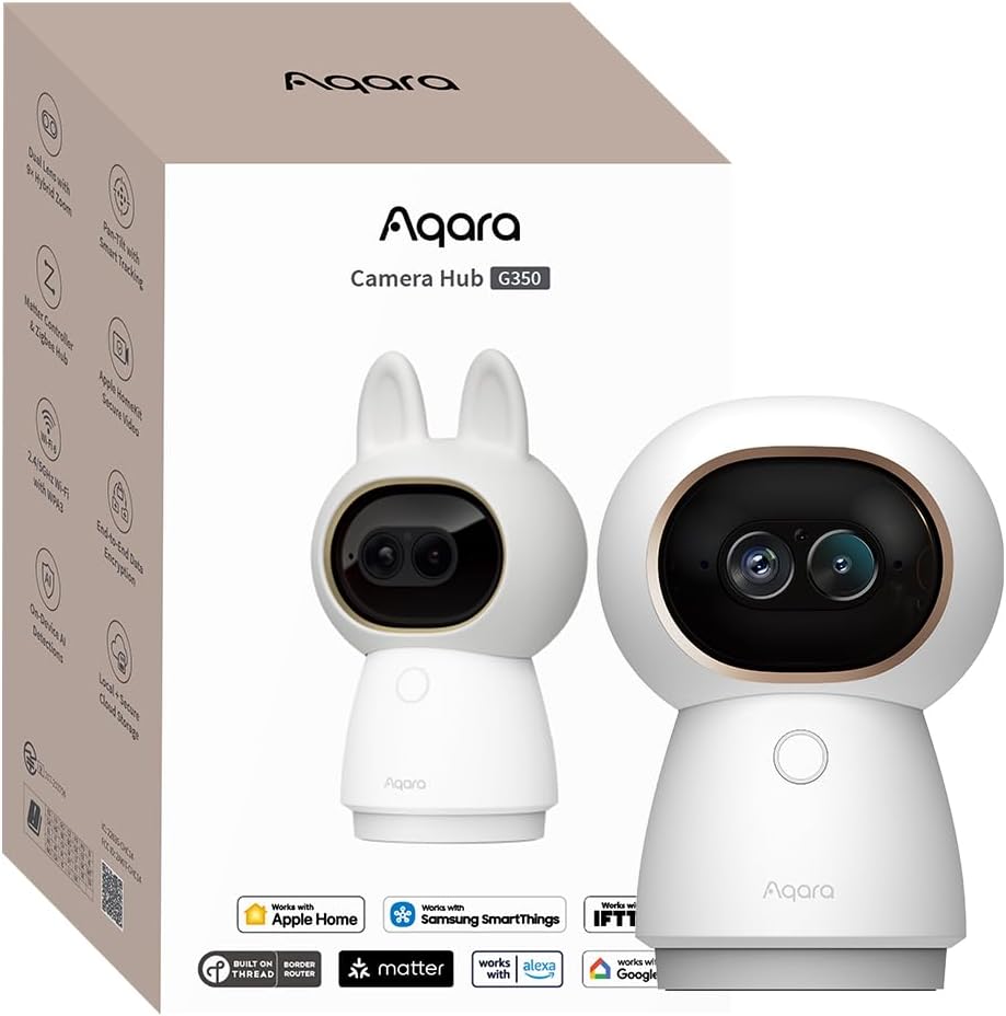 Aqara 4K UHD Dual-Lens Matter Camera Hub G350, Indoor Security Camera 9X Zoom, 360° Pan & Tilt, AI Auto-Tracking, Face/Gesture Recognition, Works with Apple HomeKit, Alexa, Google Home, SmartThings