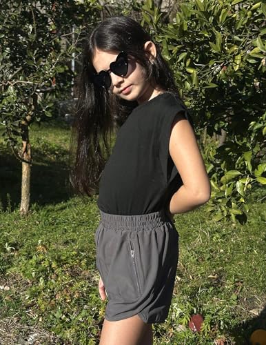 Zaclotre Shorts atléticos para meninas com bolsos com zíper 2 em 1 para crianças, treino, corrida, v