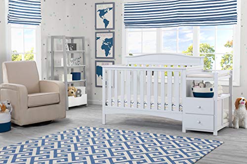 Delta Children Birkley Convertible Crib N Changer + Changing Pad And Cover [Bundle], Bianca White #TOP1