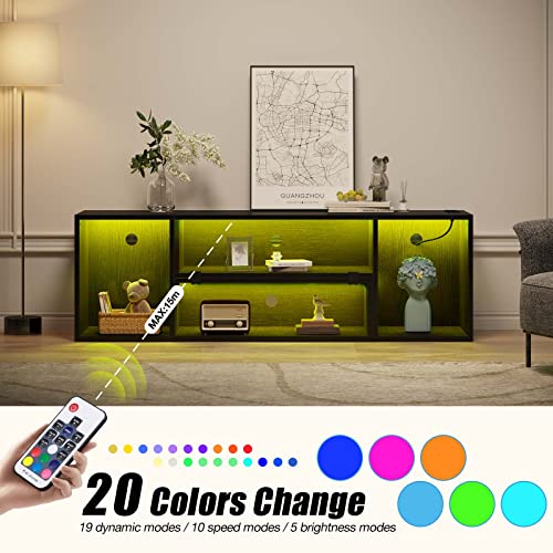 Rolanstar Tv Stand, Deformable Tv Stand With Led Strip & Power Outlets, Modern Tv Stand For 45/50/55/60/65/70 Inch Tvs, Gaming Entertainment Center Media Stand, 2 Pieces Console Tv Cabinet, Black #TOP3