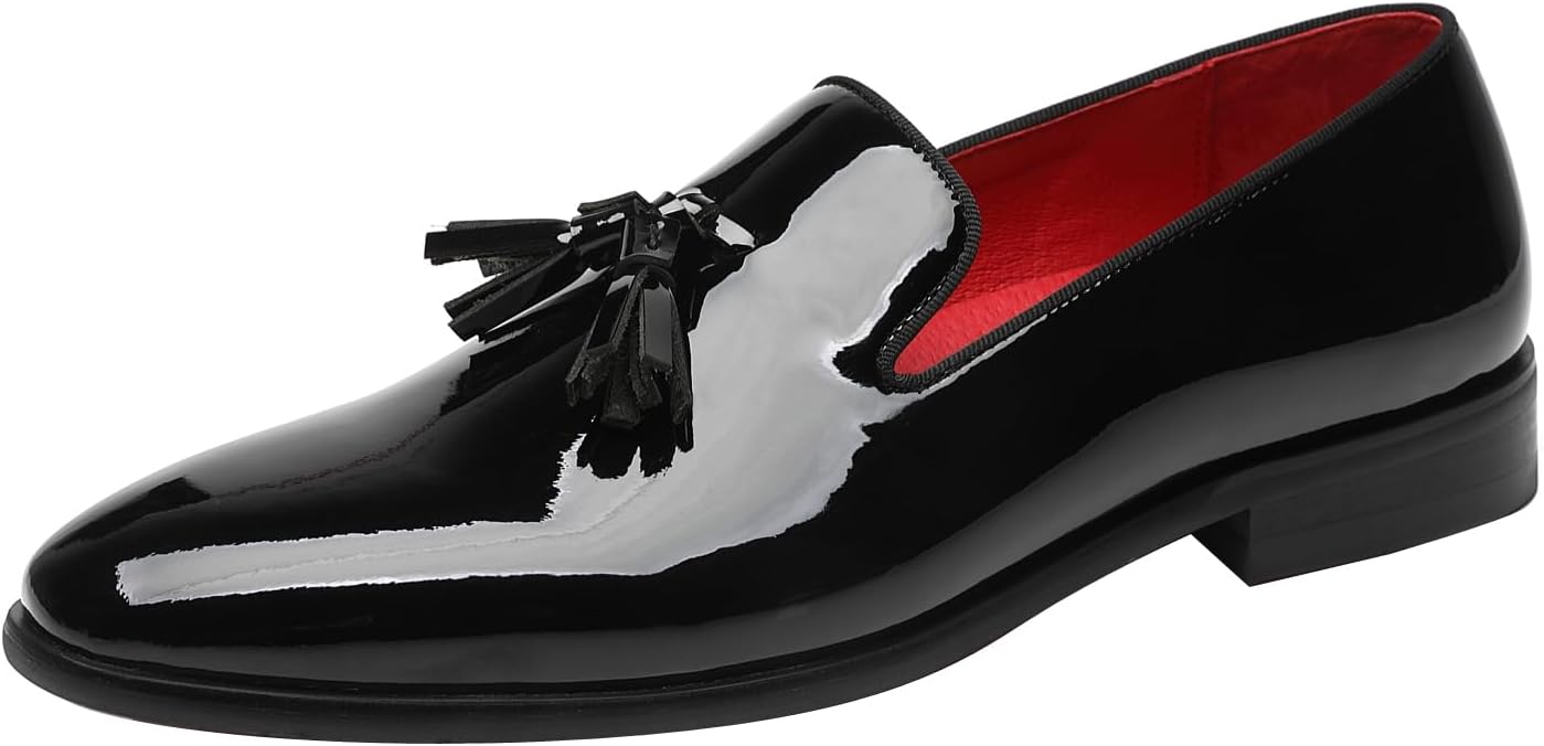 ELANROMAN Men's Patent Leather Loafers Wedding Party Prom Shoes