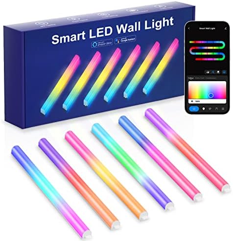 Aubess Smart LED Wall Lights, RGB LED Wall Sconces Work with Alexa, Google Assistant & IFTTT, Music Sync LED Wall Light Bars with Timer & APP Remote Control for Themes Party/Room Lighting Decor, 6Pcs