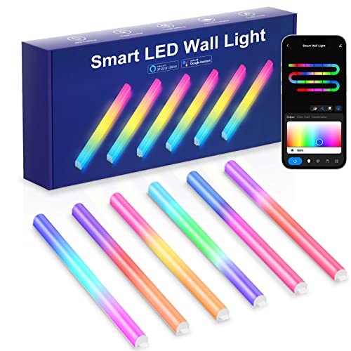 Aubess Smart Led Wall Lights, Rgb Led Wall Sconces Work With Alexa, Google Assistant & Ifttt, Music Sync Led Wall Light Bars With Timer & App Remote Control For Themes Party/Room Lighting Decor, 6Pcs #TOP22