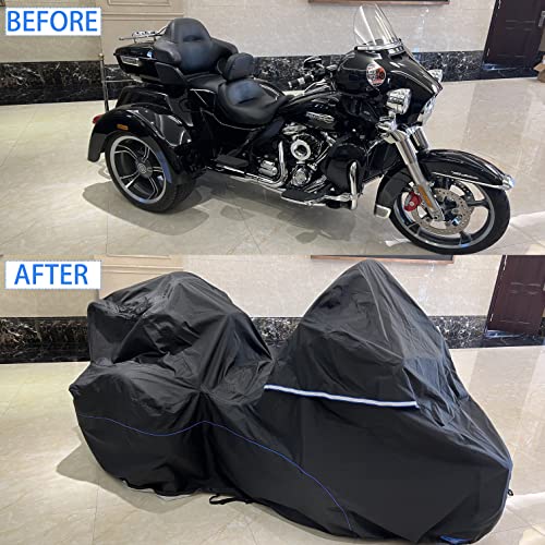 Fenrir 111" Inch 420D Trike Motorcycle Cover Waterproof Outdoor Storage Exhaust Pipe Anti-Scalding Antenna Hole For Freewheeler Tri Glide Ultra Cvo Tri Glide Trike Goldwing Trike Roadmaster #TOP1