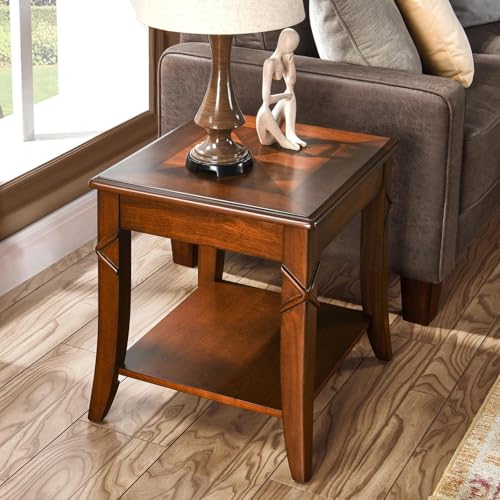 Solid Wood Side End Table with Storage Shelf, Mid-Century Sofa