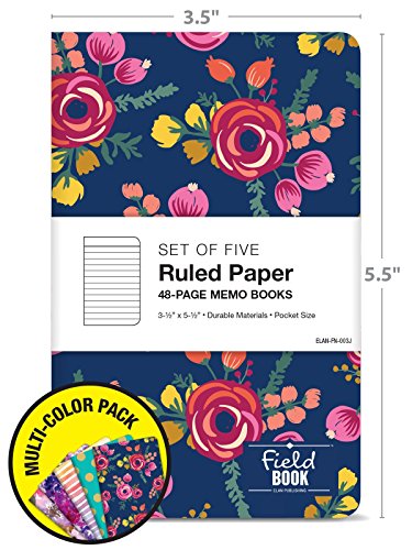 Elan Publishing Company Assorted Pattern Field Memo Notebooks, 3.5X5.5 In Ruled Lined Office Notepads For Nurses, Teachers, And Students, Small And Easy To Carry Pocketbook, Quick Note Taking, 5 Pack #TOP1