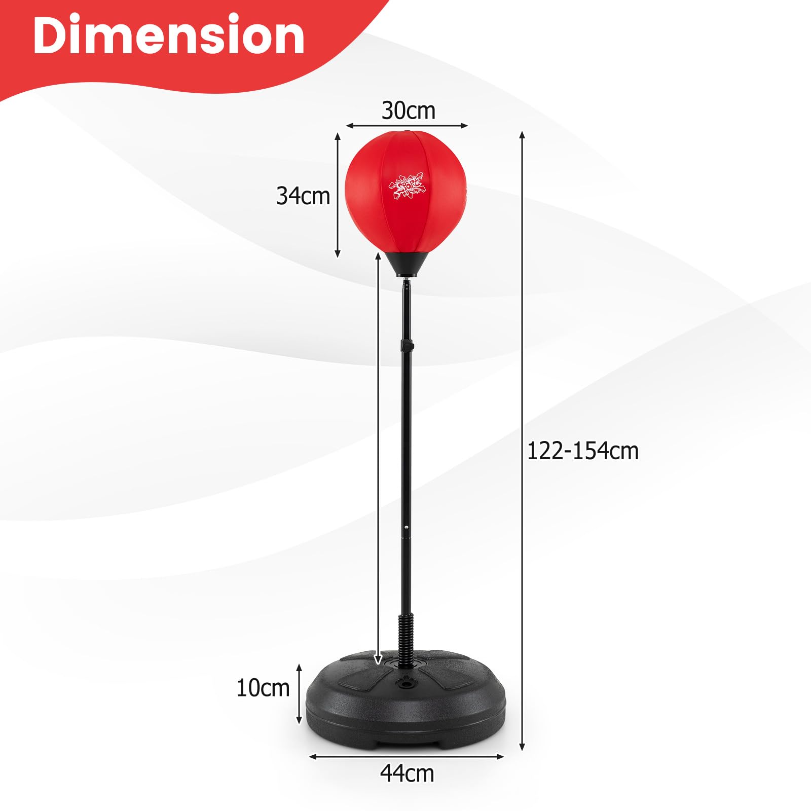 RELAX4LIFE Sacco da Boxe con Guantini per Adulti e Bambini - Punching Ball da Terra Altezza Regolabile da 120 a 154 cm, con Base Stabile Riempibile,Rosso Nero