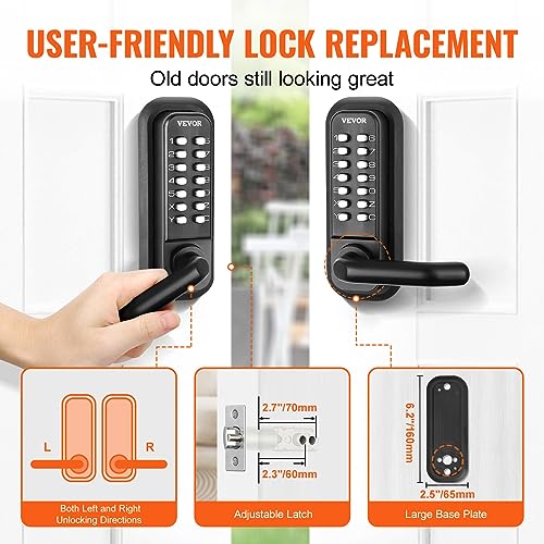 VEVOR Mechanical Keyless Entry Door Lock, 14 Digit Keypad, Embedded Outdoor Gate Door Locks Set with Keypad and Handle, Water-Proof Zinc Alloy, Easy to Install, for Garden, Garage, Yard, Storage Shed by VEVOR - Image 5