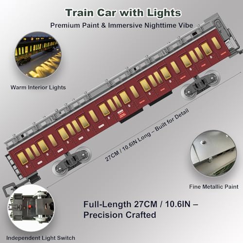 Image of Electric Train Sets Remote Control for Kids Metal Alloy Christmas Train Toys Steam Locomotive Glowing Passenger Carriages Luxury Tracks Light & Sounds Rechargeable Birthday Gifts for Boys Girls Red