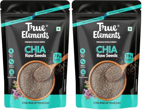 Image of True Elements Raw Chia Seeds 500g - Dirt & Stone Free Premium Chia Seeds | 30 days pack | High Fibre & Plant Protein | Helps with Weight Management | Good for Summer Hydration | Super Seeds for Smoothies, Oats & summer Drinks