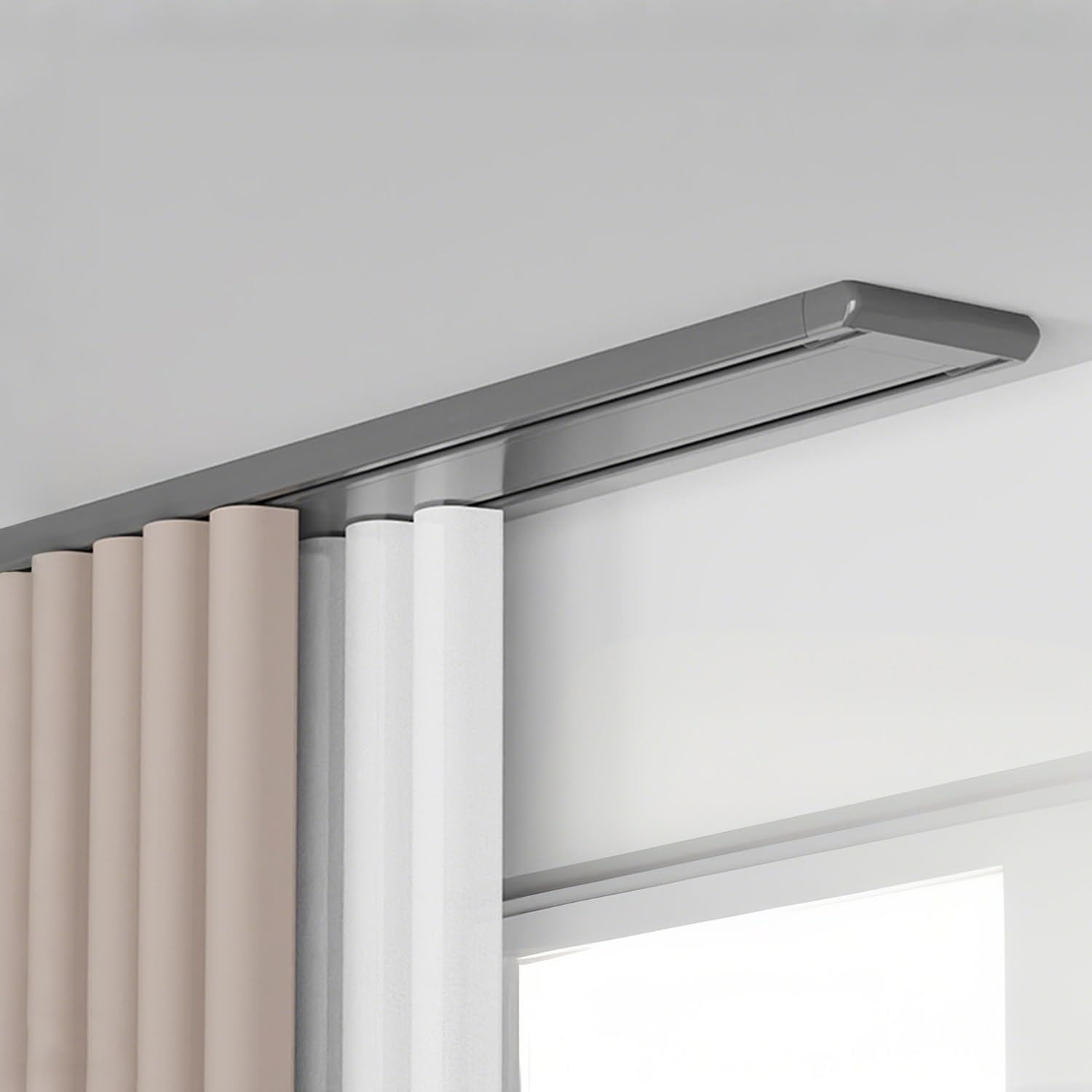 Rail à rideau double en aluminium de 1 à 6 m pour camping-car, salon, chambre à coucher, hôpital – Gris 4,40 m et facile à installer