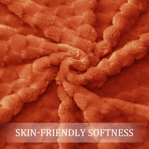 Image of Exclusivo Mezcla Large 3D Fleece Throw Blanket for Couch, Burnt Orange | Extra Soft Fuzzy Plush Lightweight Throws, Cozy Fluffy Decorative Blankets for All Seasons, 50x70 Inches
