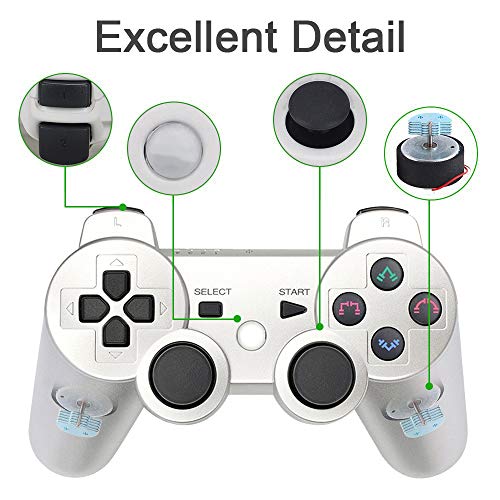 Autker Ps3 Controller Wireless Game Controller With Double Vibration & 2 Charging Cable 2 Pack Gamepad Compatible With Playstation 3 (Silver+Red) #TOP2