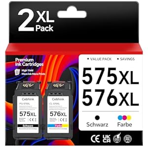 PG-575 CL-576 XL Ersatz für Canon Druckerpatronen 575 576 für Canon 575 Black 576 Color Kompatibel mit Pixma TS3750i TR4755i TS3550i TS3551i TR4750i TR4751i 575XL 576XL Multipack Patronen