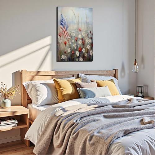 Image of Framed American Flag Mason Jar Wall Art, Patriotic Farmhouse Canvas Art Pictures, USA Rustic Wall Decor, Made in USA Ready to Hang for Kitchen Dining Room