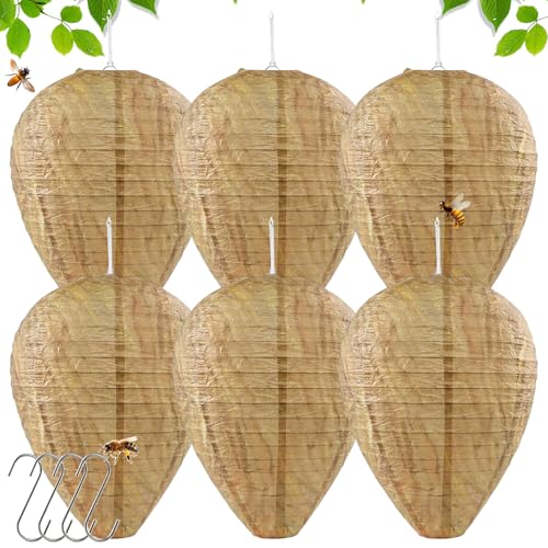 6 Piezas Nido de Avispas,Anti Avispas Exterior,Colgar Nido de Avispas Falsas,Señuelo en Forma de Nido de Artificial,Trampas Avispas Exterior para casa y jardín al Aire Libre