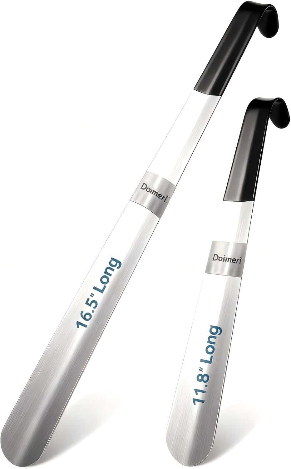 2 Pack Metal Shoe Horn, 16.5" Long Handle for Home + 11.8" Portable Travel Size, Premium Stainless Steel Shoehorn, Non-Slip Grip Shoe Helper for Boots Seniors