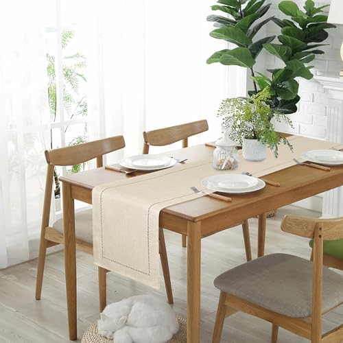 LOMOHOO Rustic Table Runner 72 Inches Long, Cotton Linen Boho Table Runners, Farmhouse Table Runners, Braided Striped Coffee Table Runner for Dinner Party Holiday 15 x 72 Inches (32x180cm, Beige) - Image 6