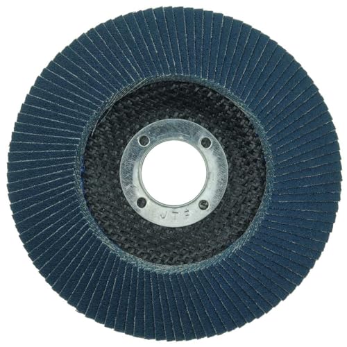 Image of Weiler 50606 Tiger 7 /8 inch Arbor, 4-1 /2 inch Diameter, 120 Grit, Zirconium, Phenolic Backing, Angled Abrasive Flap Disc (Pack of 10)