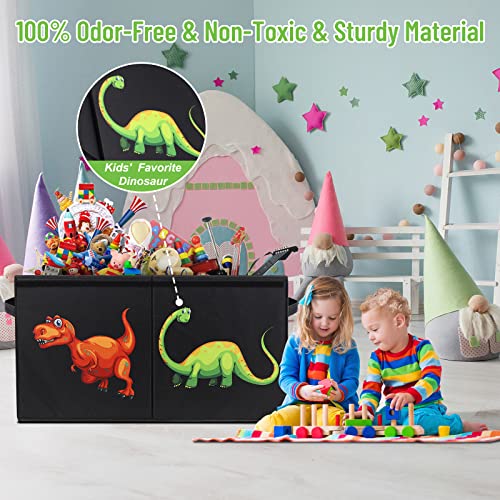 Homemarvel (2Pcs) Toy Box, Toy Box For Boys, Toy Chest For Boys, Lightweight Collapsible Sturdy Kids Toy Boxes Basket Bins Organizer With Flip-Top Lid & Handles, 26.8" X 13.8" X 16", Dinosaur #TOP3