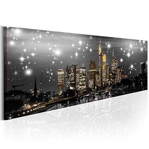 decomonkey Bilder Stadt Panorama 135x45 cm XXL 1 Teilig Leinwandbilder Bild auf Leinwand Vlies Wandbild Kunstdruck Wanddeko Wand Wohnzimmer Wanddekoration Deko Architektur Frankfurt