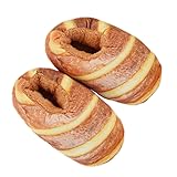 1Pair Winter Cotton Slippers for Women Creative Simulation Bread Design Soft Warm Indoor Slippers with Anti-skid Sole Comfortable Fashion Heel Wrapped for Home Use