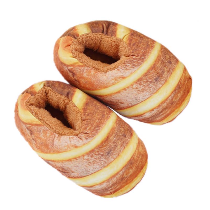 1Pair Winter Cotton Slippers for Women Creative Simulation Bread Design Soft Warm Indoor Slippers with Anti-skid Sole Comfortable Fashion Heel Wrapped for Home Use