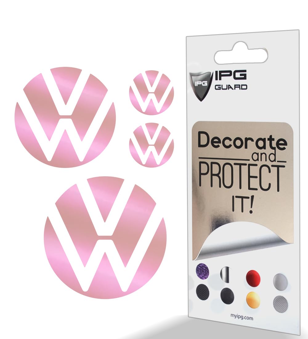 IPG Decal Made for VW 2021 Passat Polo Tiguan Golf Rear/Front Emblem Logo Decals Stickers Set (4 Units) (PinkPearl)