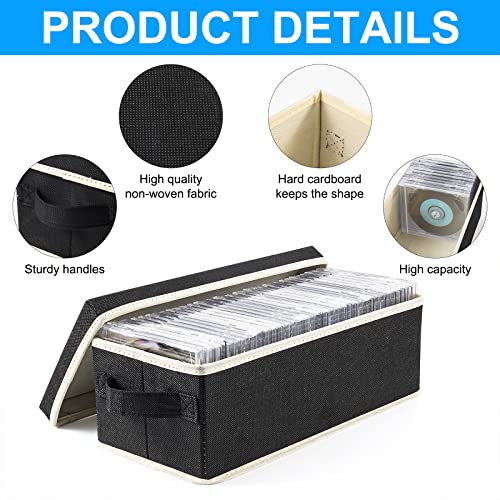 Hattertop Cd Storage Box Set Of 3, Dvd Storage Case 14.2 X 6.3 X 5.5 Inch Cd Case Storage With Lids & Handles To Store Up To 165 Discs For Car Travel Home - Light Black #TOP2