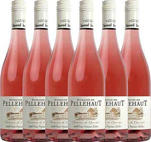 VINELLO 6er Weinpaket Rosé - Harmonie de Gascogne Rosé 2021 - Domaine de Pellehaut mit Weinausgießer | veganer Roséwein | französischer Sommerwein aus Sud Ouest | 6 x 0,75 Liter Cover
